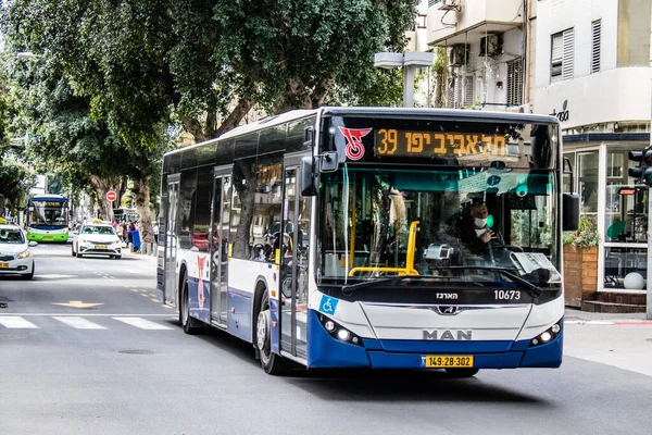 Tel Aviv Israel Febrero 2022 Autobús Que Conduce Por Las — Foto de Stock