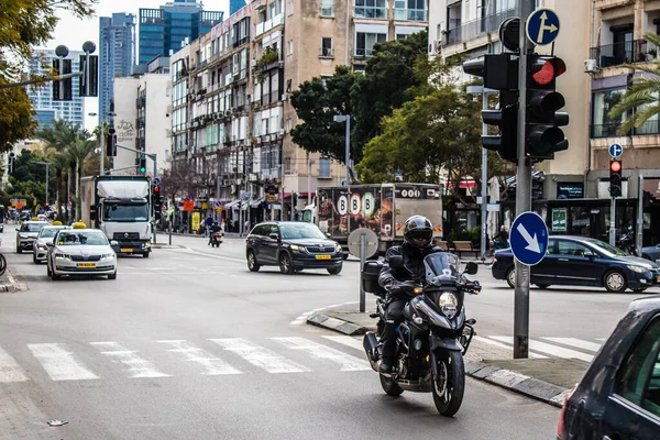 Tel Aviv Israel Februari 2022 Polis Motorcykel Rullande Gatorna Tel — Stockfoto