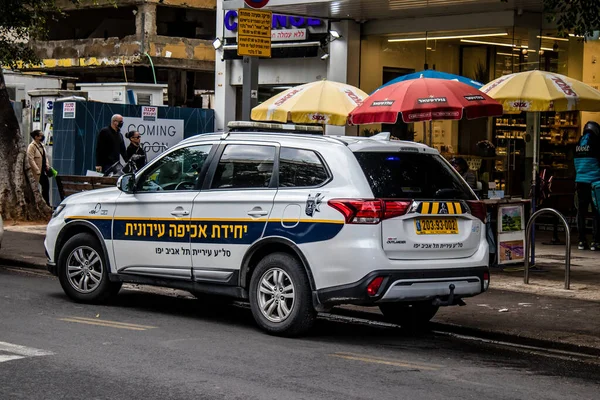 Тель Авів Ізраїль Лютого 2022 Поліцейська Машина Їде Вулицях Тель — стокове фото