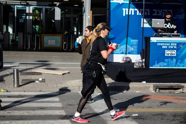 Tel Aviv Israel February 2022 Runners Street Tel Aviv Samsung — Stock Photo, Image