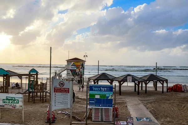 Tel Aviv Izrael 2022 Pohled Zařízení Tel Avivu Hlavní Pláž — Stock fotografie