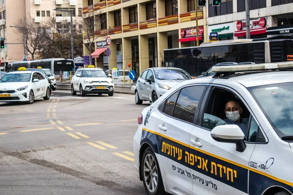 Tel Aviv Israel Marzo 2022 Coche Policía Rodando Las Calles — Foto de Stock
