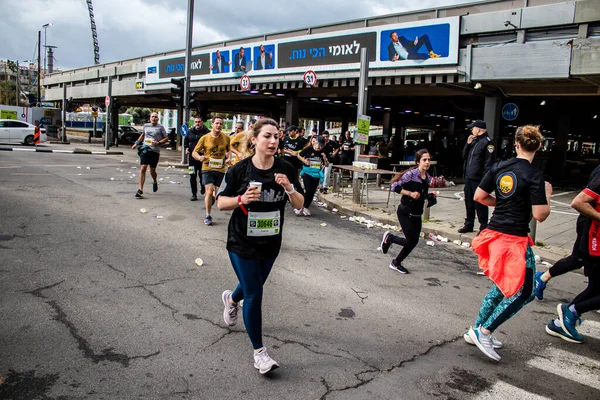 Tel Awiw Izrael Lutego 2022 Biegacze Ulicy Tel Awiwu Maratonie — Zdjęcie stockowe