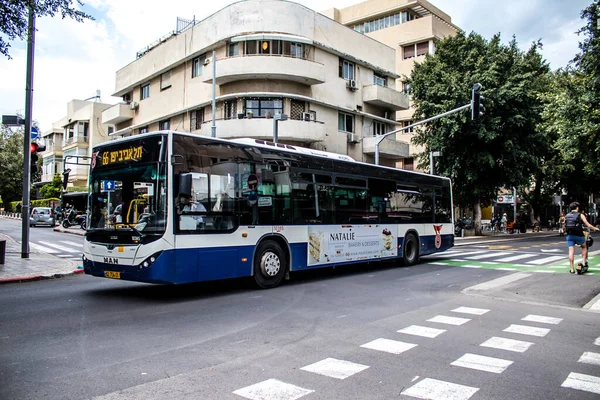 Tel Aviv Israël Mars 2022 Autobus Public Israélien Traverse Les — Photo