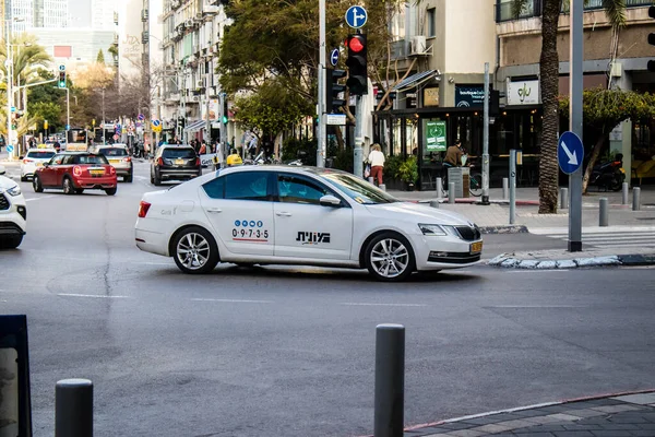 Tel Aviv Israel March 2022 Taxi Driving Streets Tel Aviv — Stock Photo, Image