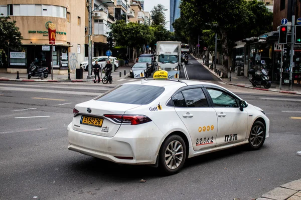 Tel Aviv Israel Marzo 2022 Conducción Taxis Las Calles Tel — Foto de Stock
