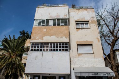 Tel Aviv, İsrail - 09 Mart 2022 Tel Aviv şehir merkezi, beyaz şehir ve İsrail 'in en büyük ikinci şehri