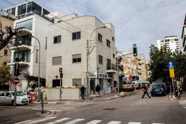 Tel Aviv, İsrail - 09 Mart 2022 Tel Aviv şehir merkezi, beyaz şehir ve İsrail 'in en büyük ikinci şehri