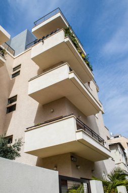 Tel Aviv, İsrail - 09 Mart 2022 Tel Aviv şehir merkezi, beyaz şehir ve İsrail 'in en büyük ikinci şehri