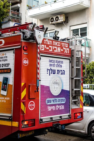 Tel Aviv Israel Marzo 2022 Camión Bomberos Estacionado Las Calles — Foto de Stock