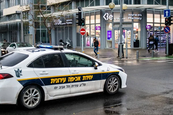 Тель Авів Ізраїль Квітня 2022 Поліцейський Автомобіль Їде Вулицях Тель — стокове фото