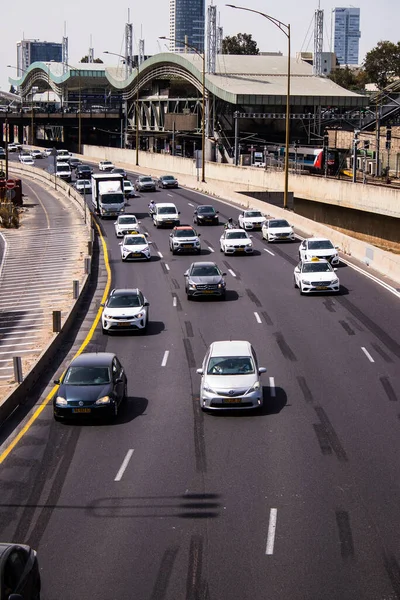 Tel Aviv Israel Abril 2022 Atasco Tráfico Pesado Autopista Ayalon — Foto de Stock