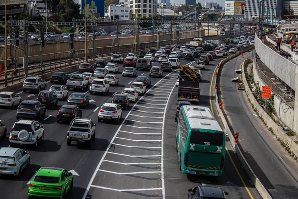 Tel Aviv Israel Abril 2022 Atasco Tráfico Pesado Autopista Ayalon — Foto de Stock