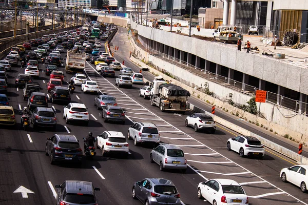 Tel Aviv Israele Aprile 2022 Forte Ingorgo Stradale Sull Autostrada — Foto Stock