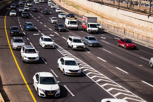 Tel Aviv Israel Abril 2022 Atasco Tráfico Pesado Autopista Ayalon — Foto de Stock