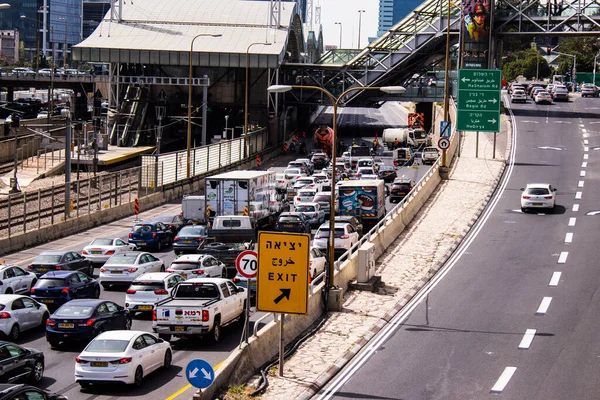Tel Aviv Israel April 2022 Tung Trafikstockning Motorvägen Ayalon Tel — Stockfoto