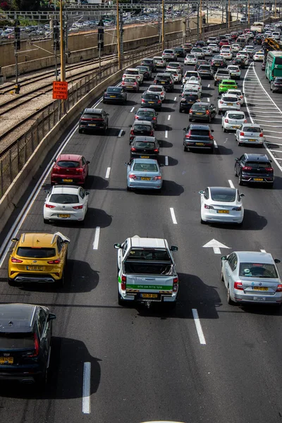 Tel Aviv Israel Abril 2022 Atasco Tráfico Pesado Autopista Ayalon — Foto de Stock