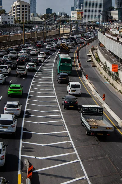 Tel Aviv Israël April 2022 Zware Files Ayalon Snelweg Tel — Stockfoto