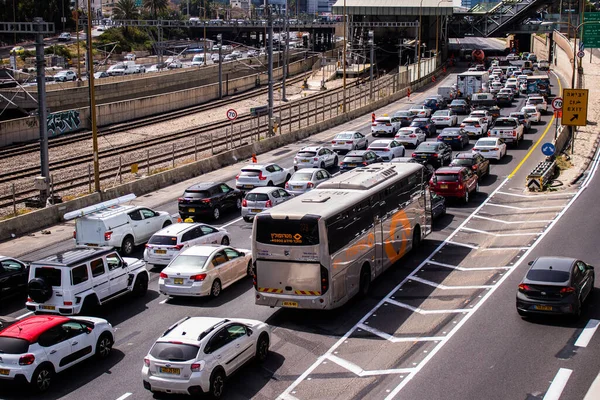 Tel Aviv Israele Aprile 2022 Forte Ingorgo Stradale Sull Autostrada — Foto Stock