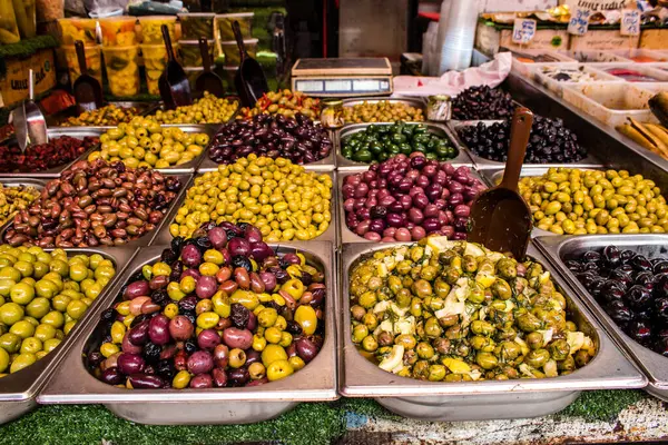 Tel Aviv Israel Abril 2022 Vegetais Frescos Frutas Azeitonas Especiarias — Fotografia de Stock