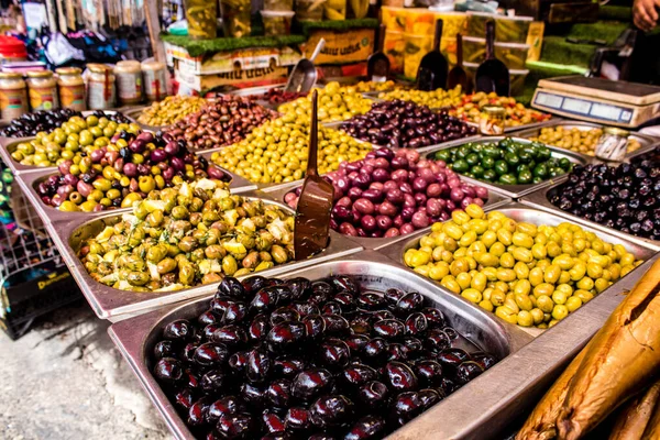 Tel Aviv Israel Abril 2022 Vegetais Frescos Frutas Azeitonas Especiarias — Fotografia de Stock