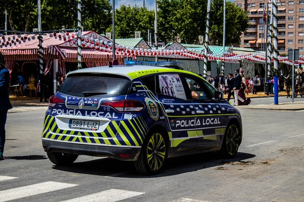 Seville Spain May 2022 Police Car Rolling Streets Feria Sevilla — стокове фото