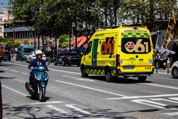 Seville Spain May 2022 Ambulance Rolling Feria Sevilla Spain Most — Stok fotoğraf