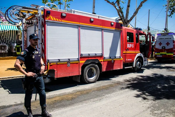 Seville Spain May 2022 Firefighter Intervention Feria Sevilla Most Famous — Stock Photo, Image