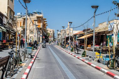 Tel Aviv, İsrail - 7 Mayıs 2022 Tel Aviv şehir merkezi, beyaz şehir ve İsrail 'in en büyük ikinci şehri