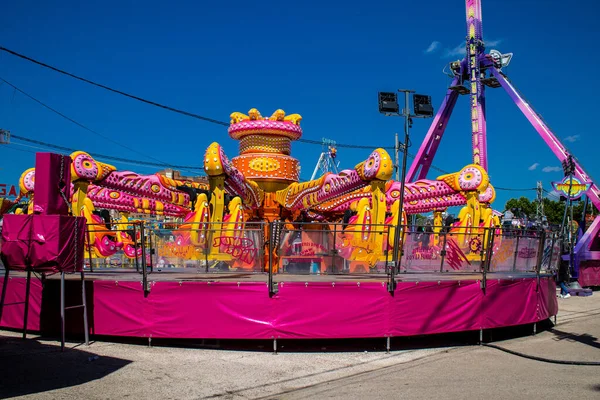 Seville Spain May 2022 Feria Sevilla Funfair Attractions Rides Open — стоковое фото