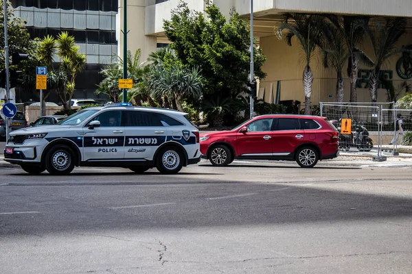 Tel Aviv Israel May 2022 Police Car Rolling Streets Tel — Stock Photo, Image