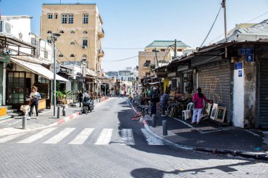 Tel Aviv, İsrail - 7 Mayıs 2022 Tel Aviv şehir merkezi, beyaz şehir ve İsrail 'in en büyük ikinci şehri