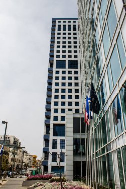 Tel Aviv, İsrail - 7 Mayıs 2022 Tel Aviv şehir merkezi, beyaz şehir ve İsrail 'in en büyük ikinci şehri