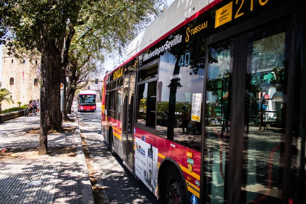 Seville Spain May 2022 Bus Driving Streets Seville Coronavirus Outbreak — Foto de Stock