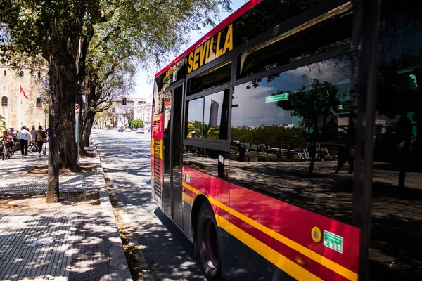 Seville Spain May 2022 Bus Driving Streets Seville Coronavirus Outbreak —  Fotos de Stock