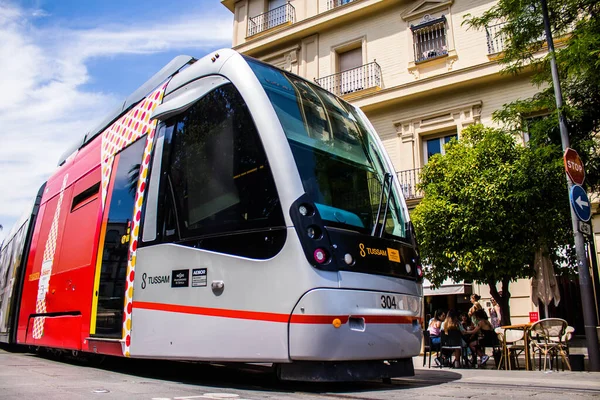 Seville Spain May 2022 Modern Electric Tram Passengers Rolling Streets — Stock Fotó