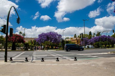 Seville, İspanya - 16 Mayıs 2022 Sevilla şehri ve İspanya 'nın güneyindeki Endülüs Bölgesi' nin başkenti Sevilla 'nın mimarisi