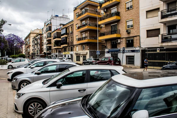 Sevilha Espanha Maio 2022 Carros Estacionados Nas Ruas Sevilha Cidade — Fotografia de Stock