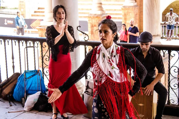 Seville Spain May 2022 Flamenco Dancers Performing Streets Seville Coronavirus — Stock Photo, Image