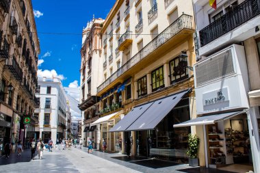 Seville, İspanya - Haziran 01, 2022 Seville şehri ve İspanya 'nın güneyindeki Endülüs Bölgesi' nin başkenti Sevilla 'nın mimarisi.