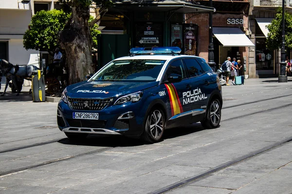 Seville Spain June 2022 Police Car Patrolling Streets Seville Emblematic — Stock Photo, Image