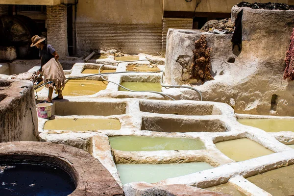 Fez Marruecos Junio 2022 Chouara Tannery Dyeing Vats Chouara Fez — Foto de Stock