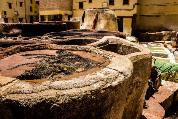 Fez Marruecos Junio 2022 Chouara Tannery Dyeing Vats Chouara Fez — Foto de Stock