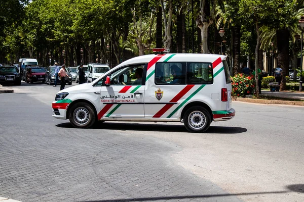 Fez Morocco June 2022 Police Car Patrolling Streets Fez Coronavirus — Stock Photo, Image