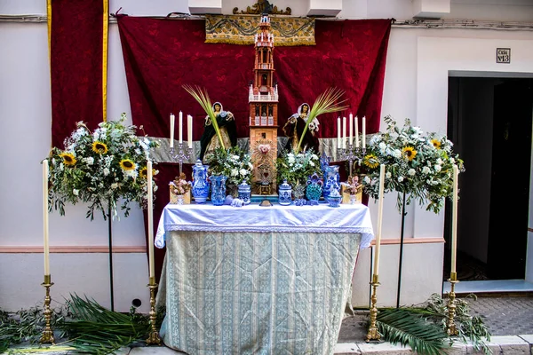 Carmona Espanha Junho 2022 Corpus Christi Carmona Procissão Religiosa Pelas — Fotografia de Stock