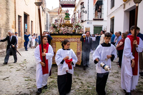 Carmona Španělsko Června 2022 Corpus Christi Carmony Náboženský Průvod Ulicemi — Stock fotografie