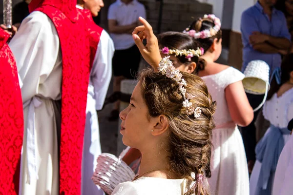 Carmona Španělsko Června 2022 Corpus Christi Carmona Náboženský Průvod Malými — Stock fotografie