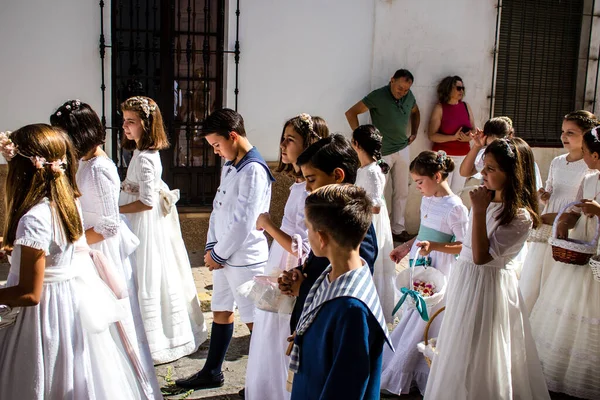 Carmona Spain June 2022 Corpus Christi Carmona Religious Procession Young — Stock Photo, Image