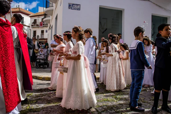 Carmona Španělsko Června 2022 Corpus Christi Carmony Náboženský Průvod Malými — Stock fotografie