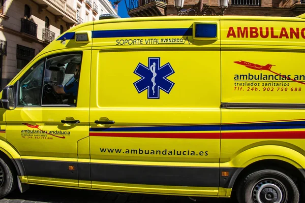 Seville Spain June 2022 Ambulance Rolling Streets Seville Coronavirus Outbreak — Stockfoto